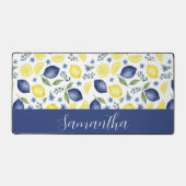 Blue French Country Lemon Pattern Monogram Name Bureaumat (Voorkant)