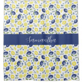 Blue French Country Lemon Pattern Monogram Name Douchegordijn (Voorkant)