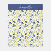 Blue French Country Lemon Pattern Monogram Name Fleece Deken (Voorkant)