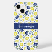 Blue French Country Lemon Pattern Name Case-Mate iPhone Case (Achterkant)