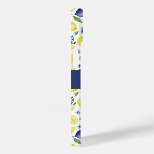 Blue French Country Lemon Pattern Name Case-Mate iPhone Case (Achterkant / Rechts)