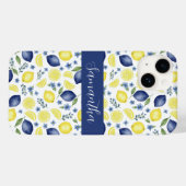 Blue French Country Lemon Pattern Name Case-Mate iPhone Case (Achterkant (horizontaal))