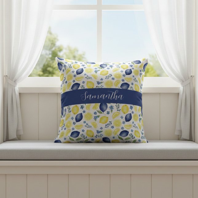 Blue French Country Lemon Pattern Name Kussen (Creator heeft geüpload)