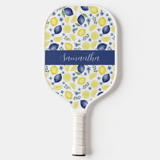 Blue French Country Lemon Pattern Name Pickleball Paddle (Achterkant)
