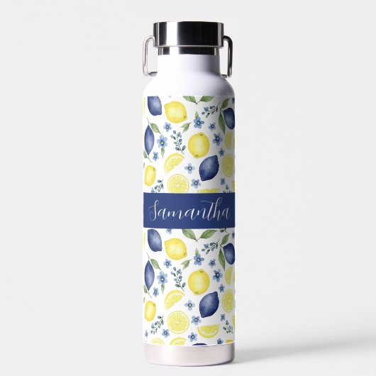 Blue French Country Lemon Pattern Name Waterfles (Voorkant)