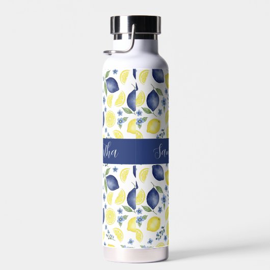 Blue French Country Lemon Pattern Name Waterfles (Rechts)
