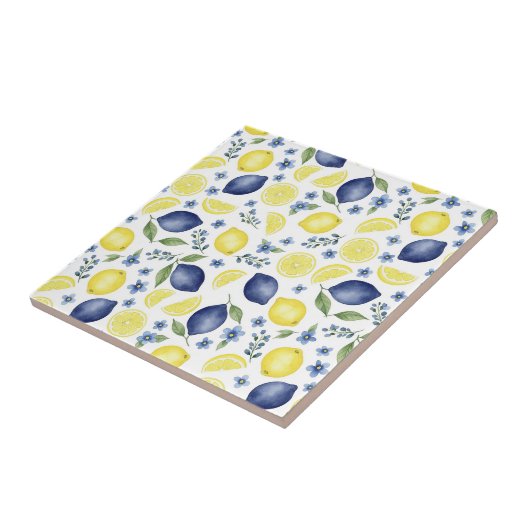 Blue French Country Lemon Pattern Tegeltje (Zijkant)
