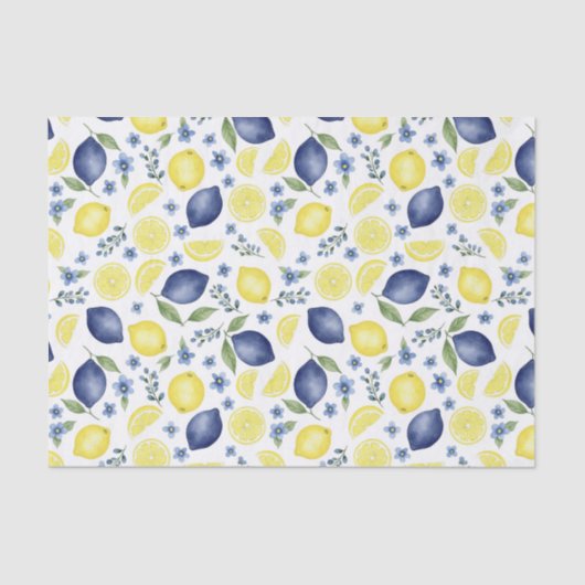 Blue French Country Lemon Pattern Tissuepapier (Voorkant)