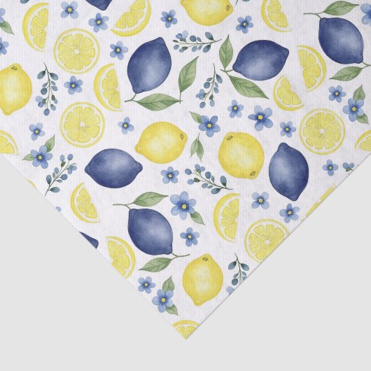 Blue French Country Lemon Pattern Tissuepapier (Detail)