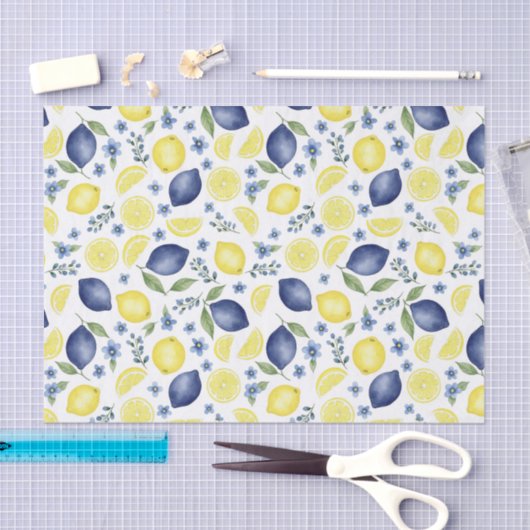 Blue French Country Lemon Pattern Tissuepapier (Craft)