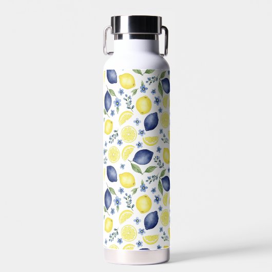 Blue French Country Lemon Pattern  Waterfles (Voorkant)