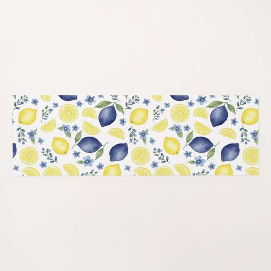 Blue French Country Lemon Pattern Yogamat (Achterkant (horizontaal))