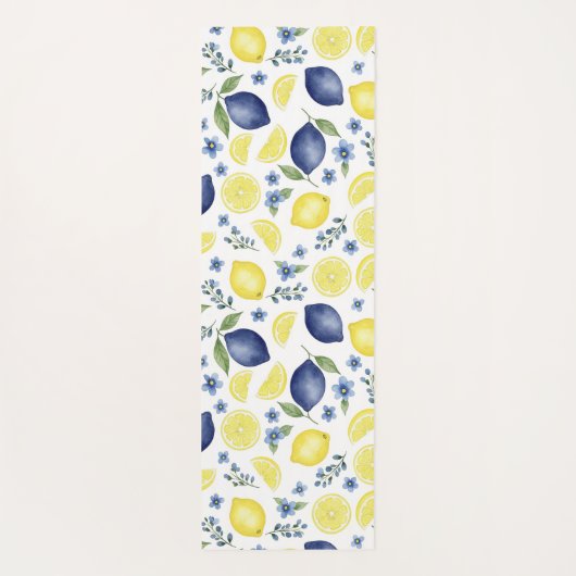 Blue French Country Lemon Pattern Yogamat (Achterkant)
