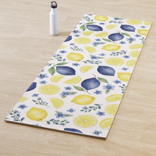 Blue French Country Lemon Pattern Yogamat (In situ)