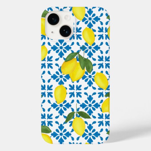 Blue French Country Tile Lemon Pattern  Case-Mate iPhone Case (Achterkant)