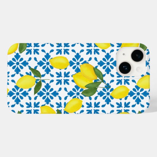 Blue French Country Tile Lemon Pattern  Case-Mate iPhone Case (Achterkant (horizontaal))