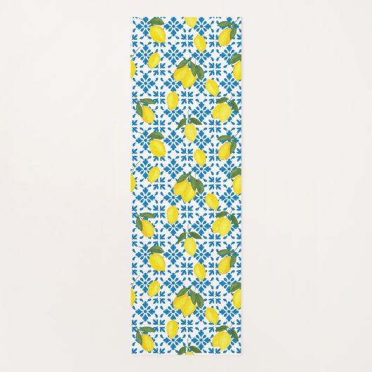 Blue French Country Tile Lemons Pattern Yogamat (Voorkant)