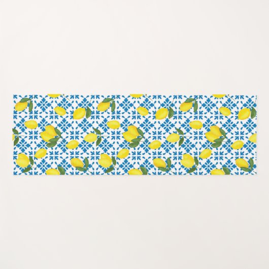 Blue French Country Tile Lemons Pattern Yogamat (Voorkant (horizontaal))