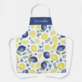 Blue French County Lemon Pattern Monogram Name Schort