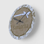 Blue French Fabric Toile Personalized Clock Ronde Klok (Hoek)