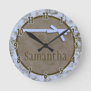 Blue French Fabric Toile Personalized Clock Ronde Klok