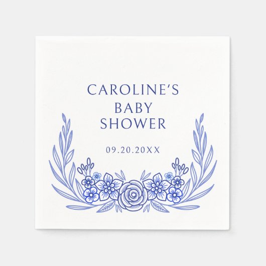 Blue French Floral Boy Baby Shower Servet (Voorkant)