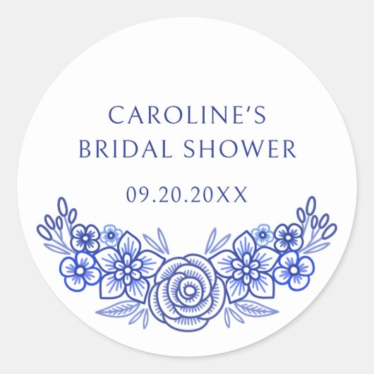 Blue French Floral Vrijgezellenfeest Ronde Sticker (Voorkant)