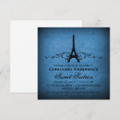 Blue French Flourish Sweet 16 Invite Kaart (Voorkant / Achterkant)