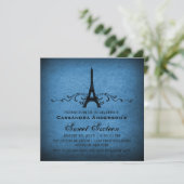 Blue French Flourish Sweet 16 Invite Kaart (Staand voorkant)