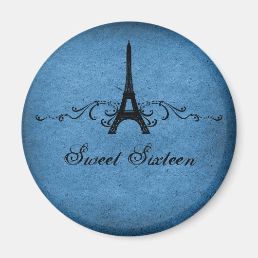 Blue French Flourish Sweet 16 Magnet (Voorkant)
