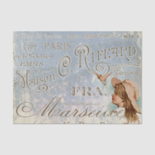 Blue  French Girl Bird City Names Paris Tissuepapier