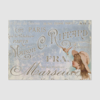 Blue  French Girl Bird City Names Paris Tissuepapier