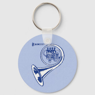 Blue French Horn Art Sleutelhanger