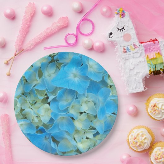 Blue French Hydrangea Floral Papieren Bordje (Feest)