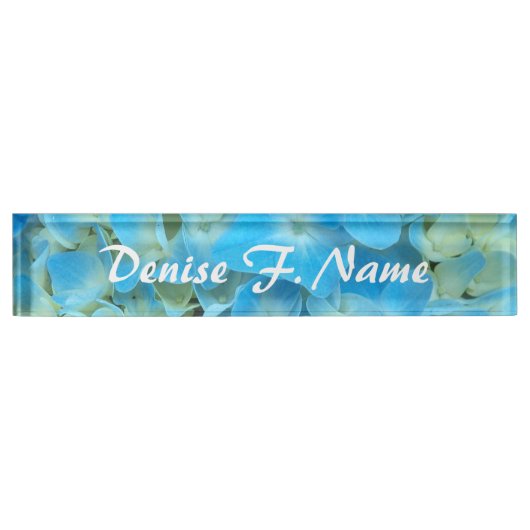 Blue French Hydrangea Personalized Floral Naambordje (Voorkant)