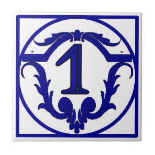 Blue French Letter House Number Tegels Tegeltje