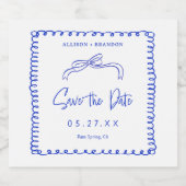 Blue French Save the Date WeduwMonogram Sparkling Wijnetiket (Enkel label)