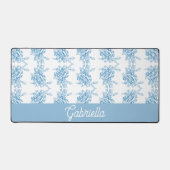 Blue French Toile Floral Pattern Name Bureaumat (Voorkant)