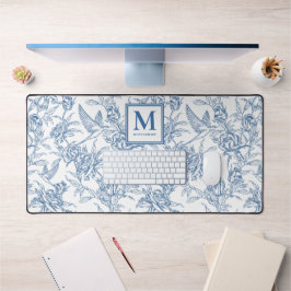 Blue French Toile Monogram Name Bureaumat