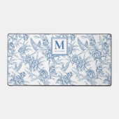 Blue French Toile Monogram Name Bureaumat (Voorkant)