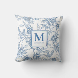 Blue French Toile Monogram Name Kussen