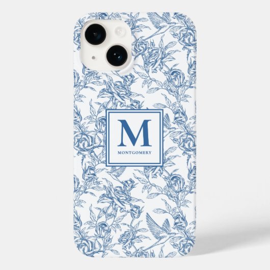 Blue French Toile Name Case-Mate iPhone Case (Achterkant)
