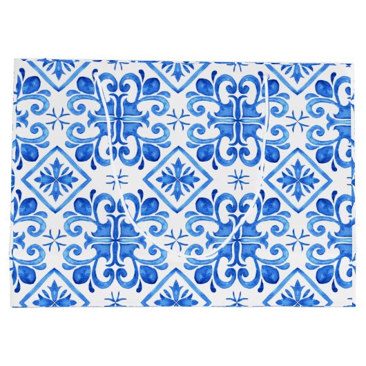 Blue French Toile Pattern Groot Cadeauzakje (Achterkant)