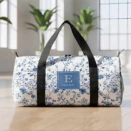 Blue French Toile Pattern Monogram Name Elegant Plunjezak