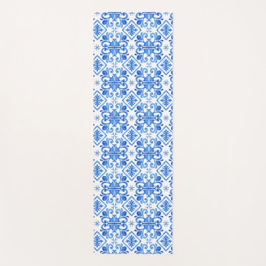 Blue French Toile Pattern Yogamat (Voorkant)