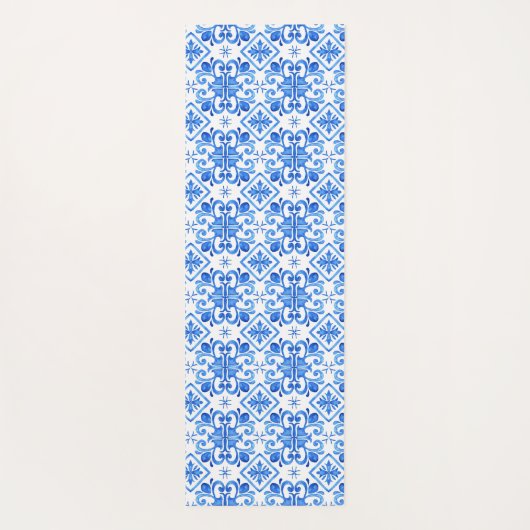 Blue French Toile Pattern Yogamat (Achterkant)