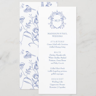 Blue French Vintage Victorian Menu 