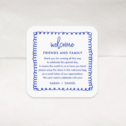 Blue French Wedding Welcome Gift Bag Vierkante Sticker