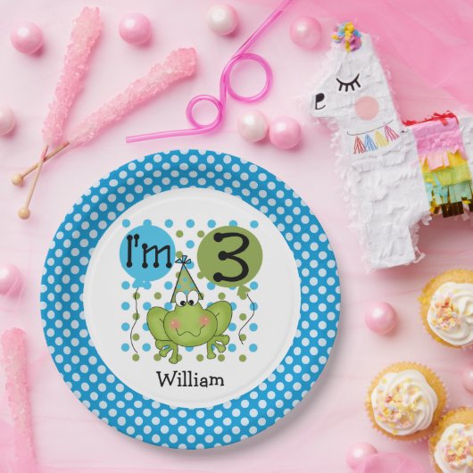 Blue Frog 3e verjaardagspapier Borden Papieren Bordje (Feest)