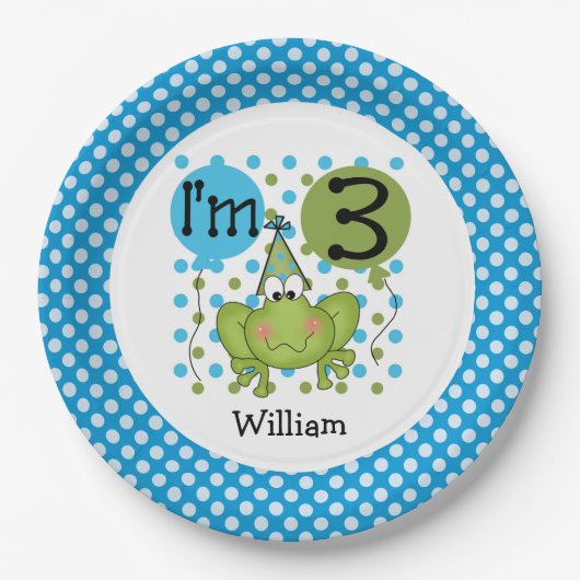 Blue Frog 3e verjaardagspapier Borden Papieren Bordje (Voorkant)